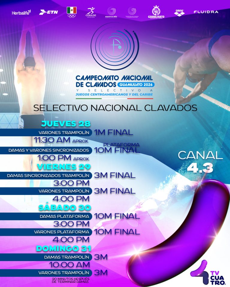 CAMPEONATO NACIONAL DE CLAVADOS GUANAJUATO 2026 | Jueves 28, viernes 29, sábado 30 y domingo 31 de mayo, canal 4.3